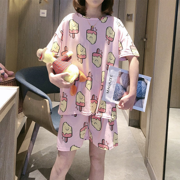 Cute Cartoon Crocodile Short Sleeve Pajama Set (2pcs)