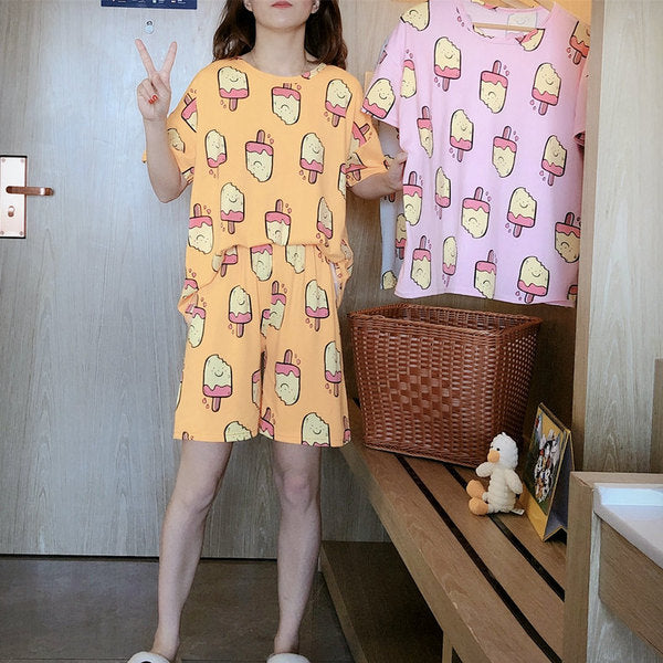 Cute Cartoon Crocodile Short Sleeve Pajama Set (2pcs)
